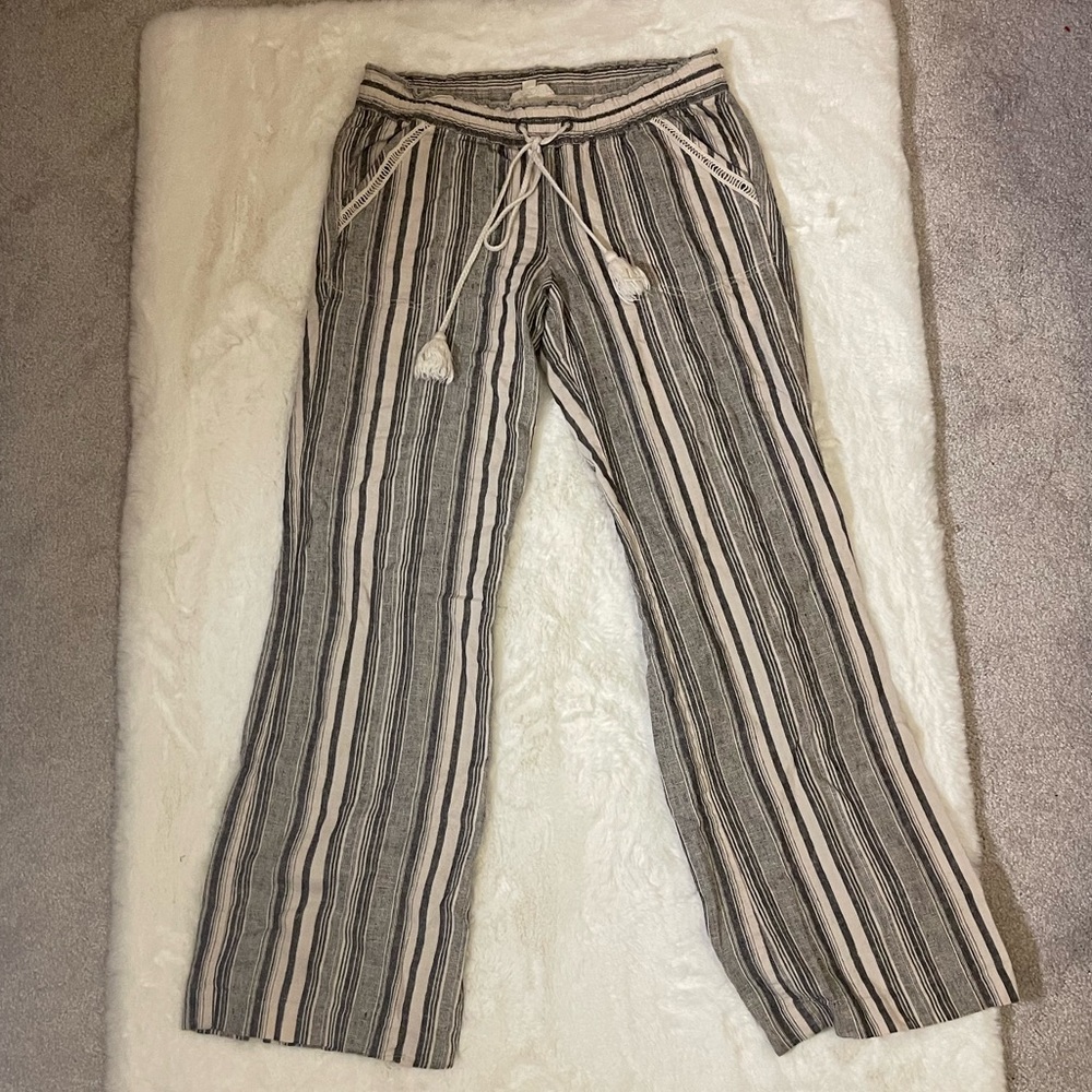Striped Linen Blend Wide Leg Pants